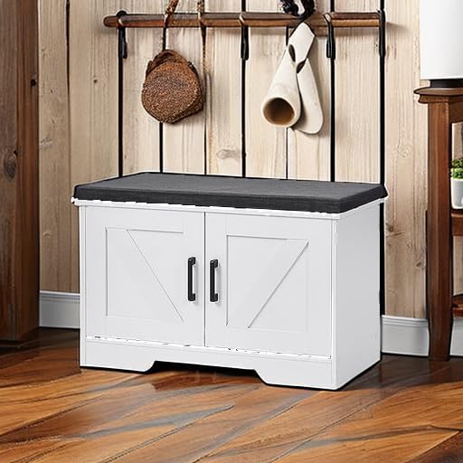 Farmhouse Cushioned Shoe Storage Bench