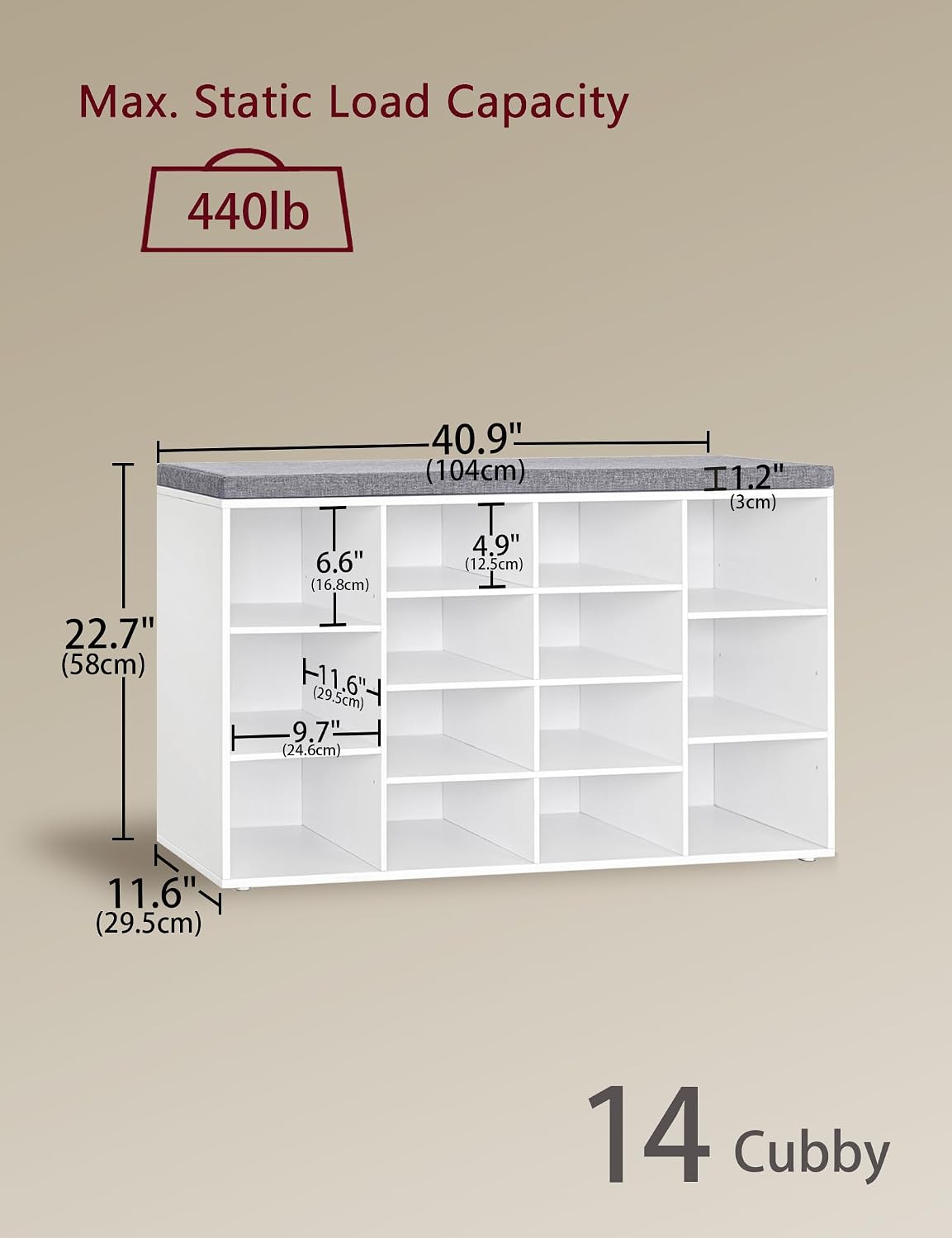 Cushioned Cubby Entryway Shoe Storage Bench