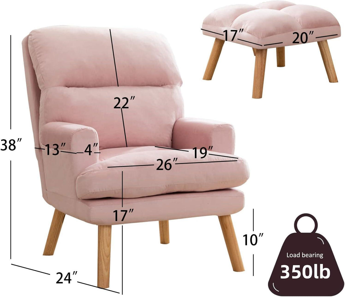Pink Fabric Accent Chair With Ottoman