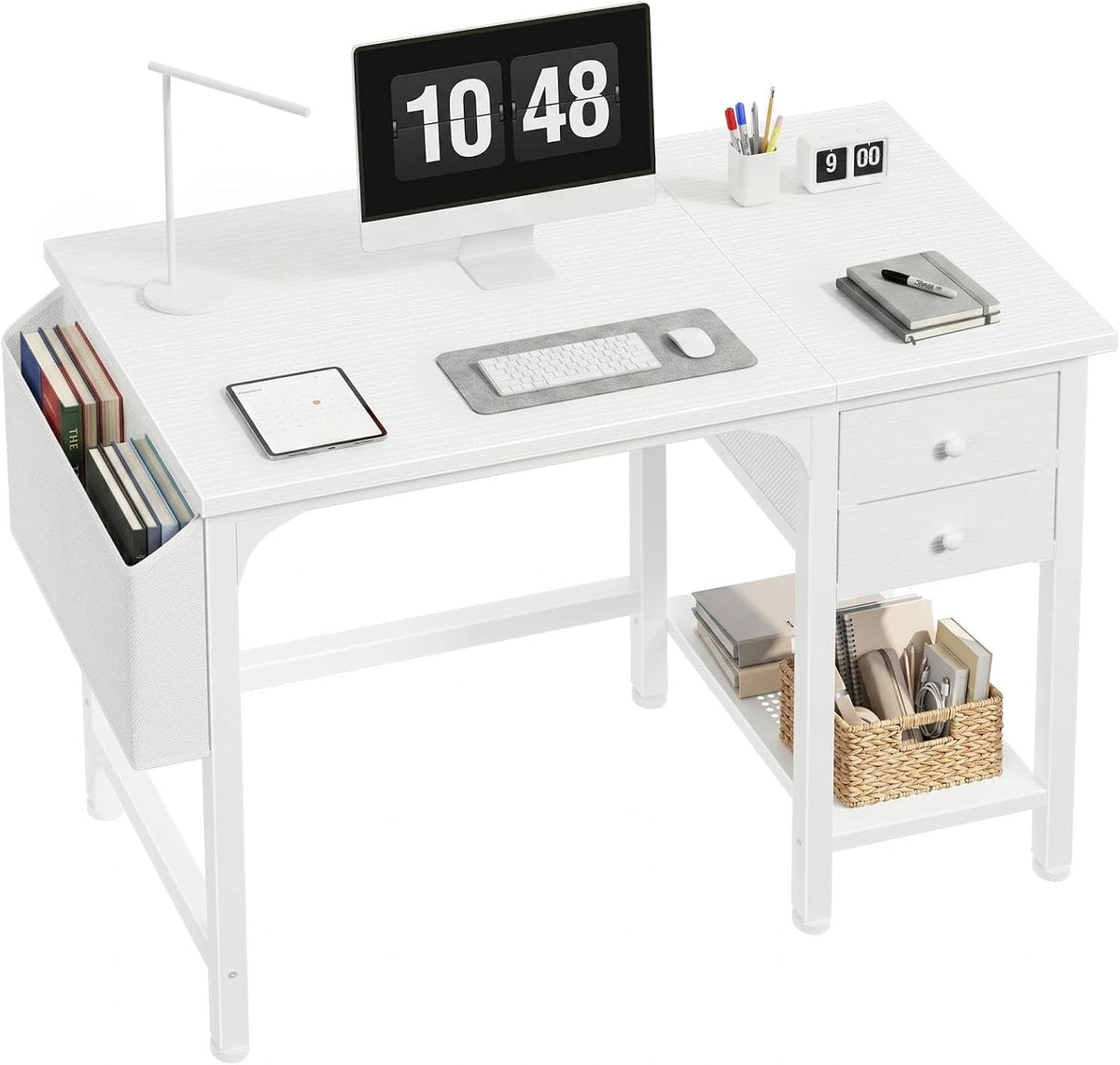White Drawered Compact Home‑Office Desk