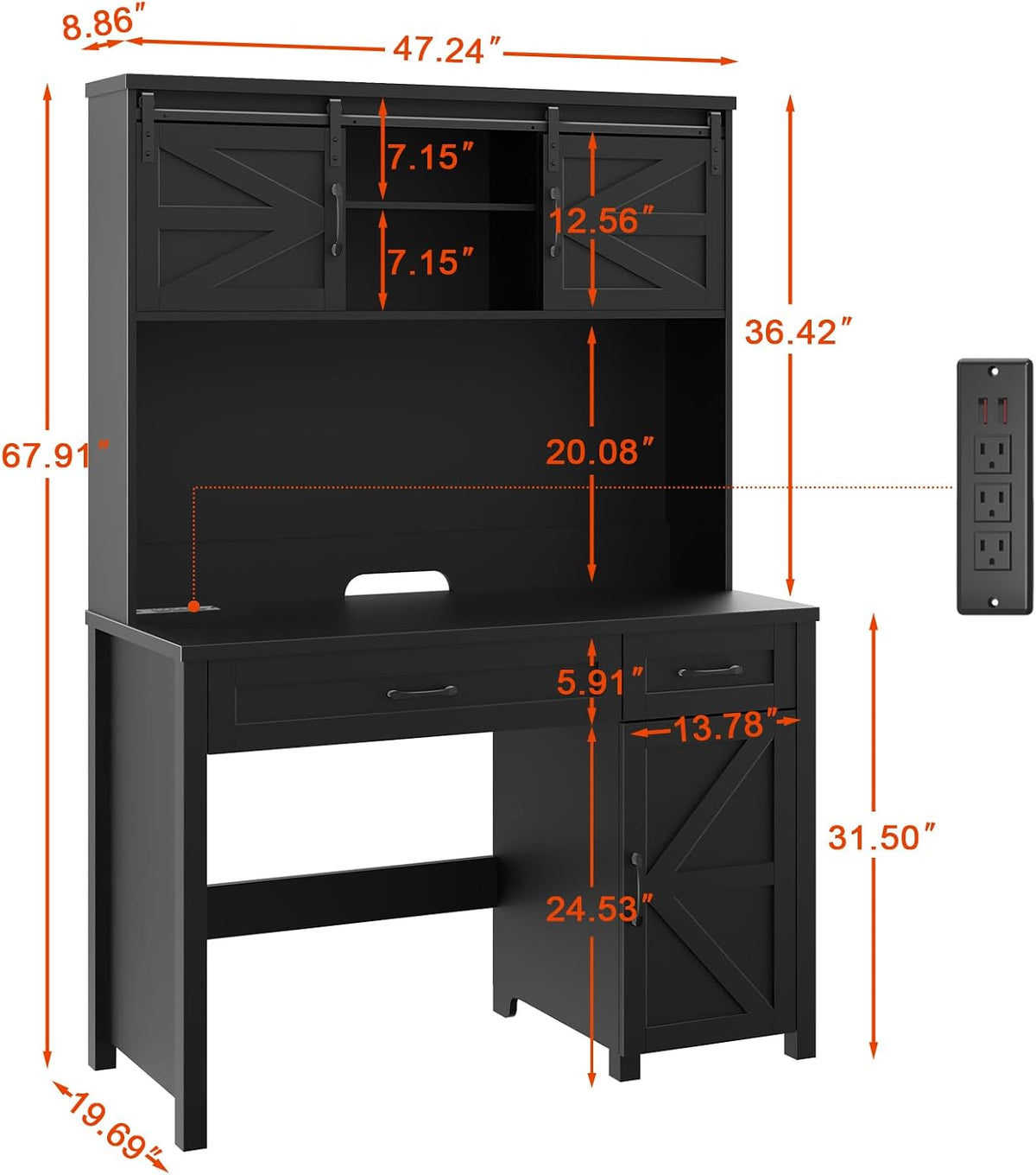 Black Hutch Farmhouse Home‑Office Desk