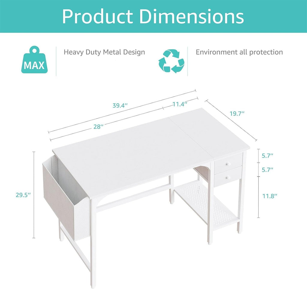 White Drawered Compact Home‑Office Desk
