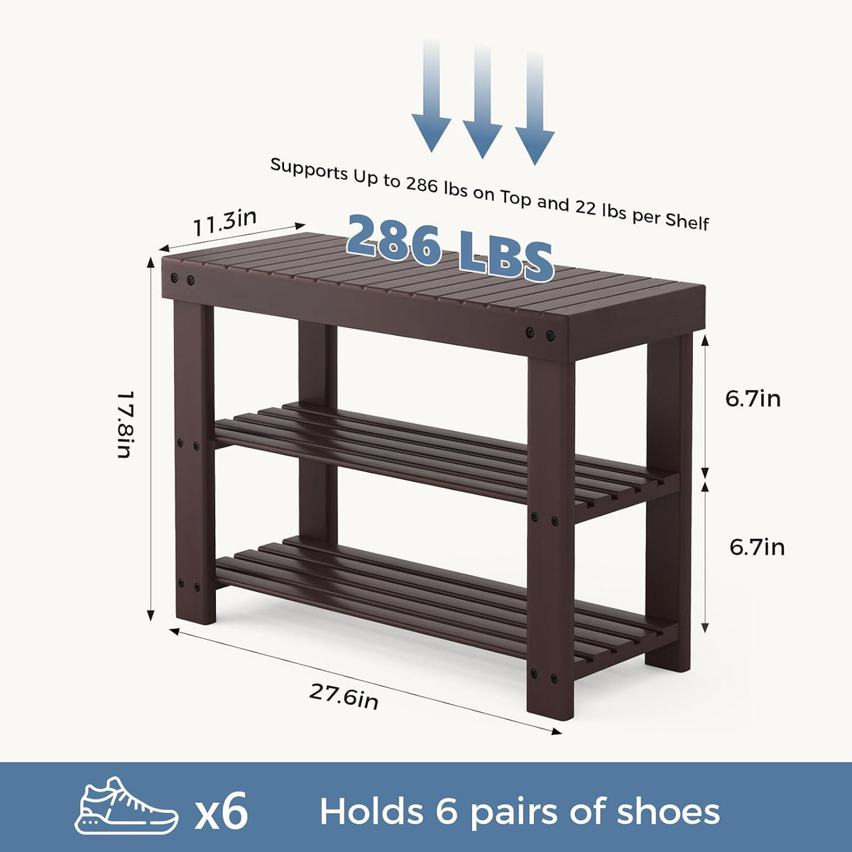 Brown Bamboo Entryway Shoe Storage Bench