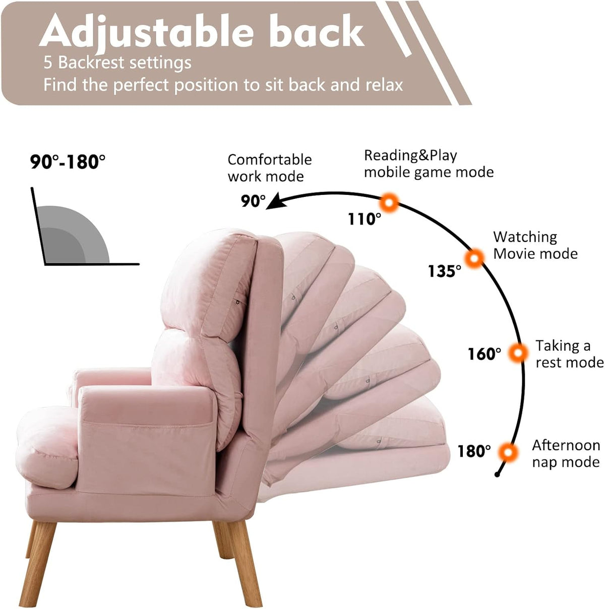 Pink Fabric Accent Chair With Ottoman