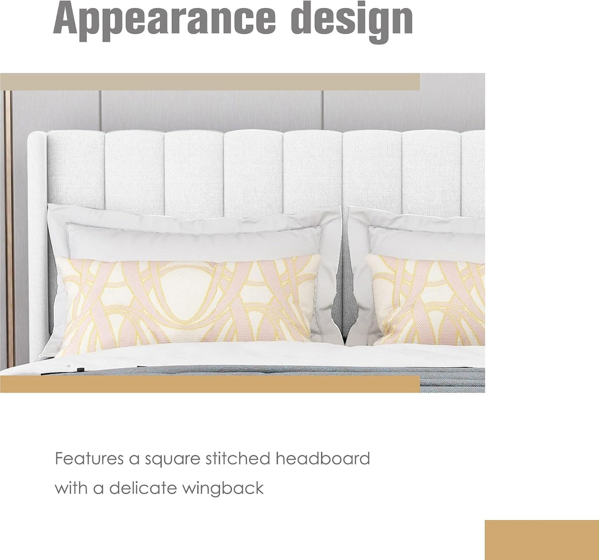 White Linen Upholstered Twin Bed Frame