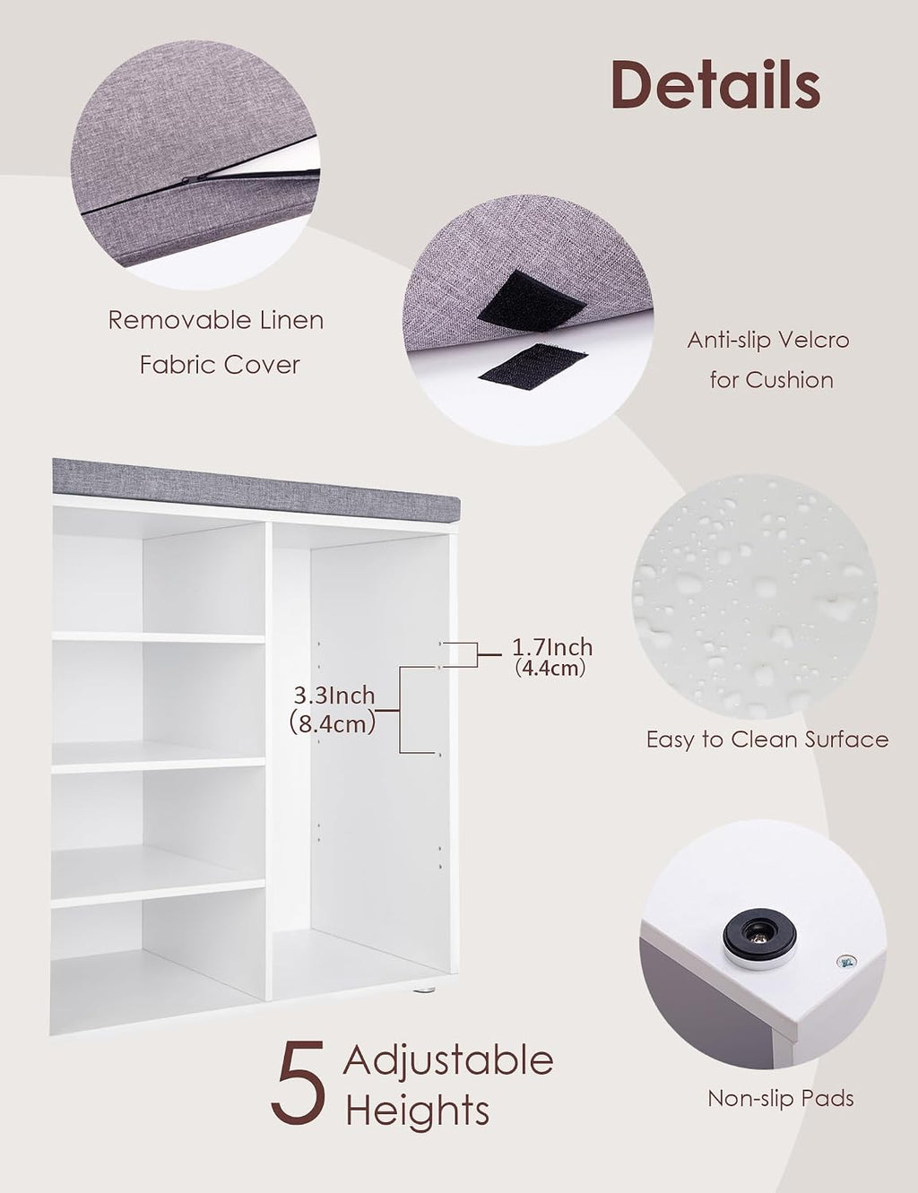 Cushioned Cubby Entryway Shoe Storage Bench