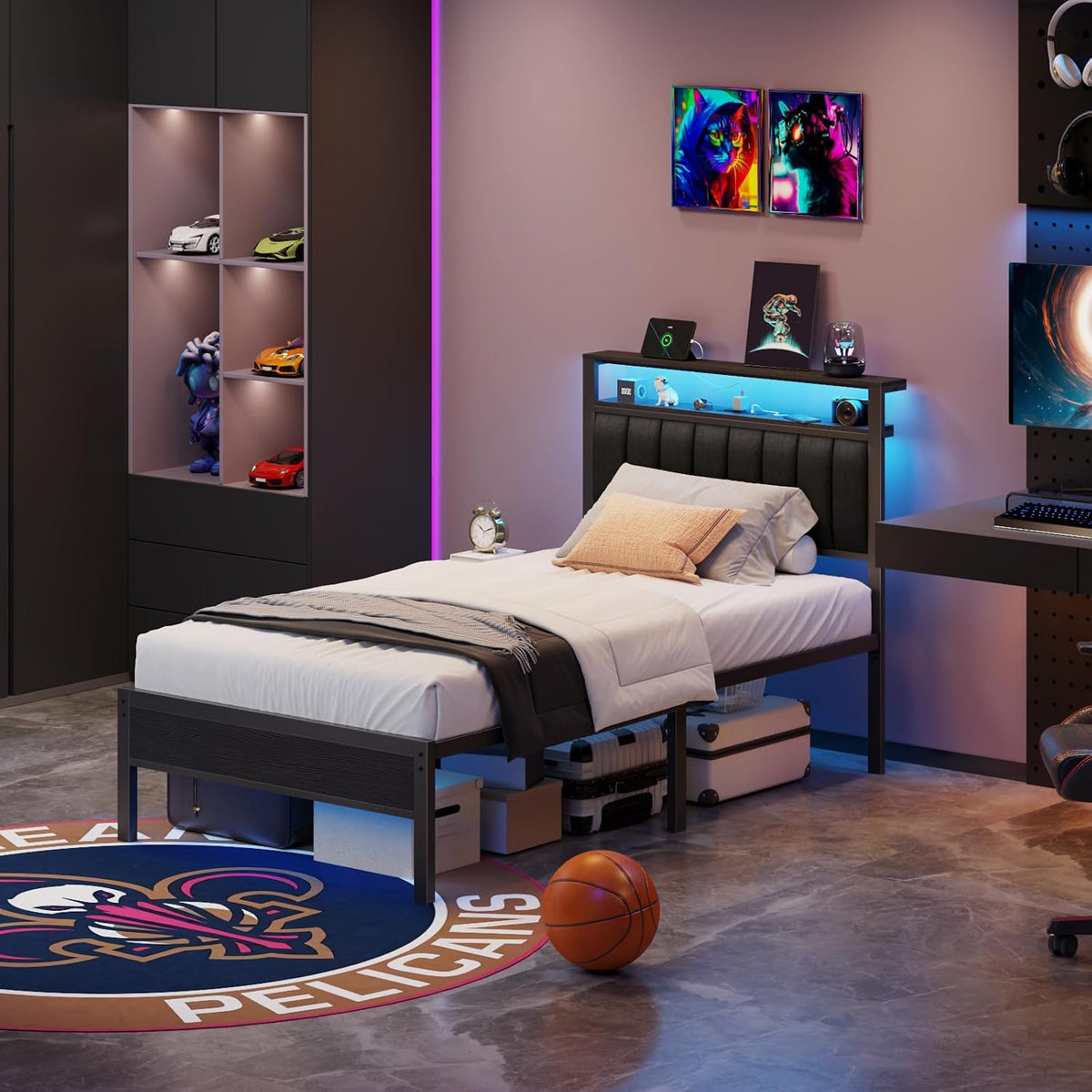 LED Charging‑Station Twin Bed Frame