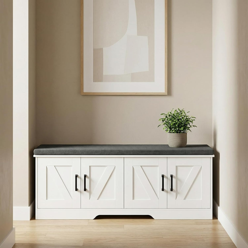 Farmhouse Cushioned Shoe Storage Bench