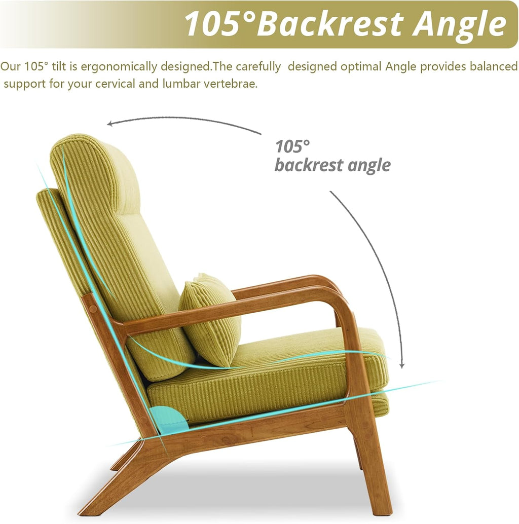 Mid‑Century Green High‑Back Accent Chair