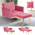 Pink Velvet Accent Chair With Ottoman