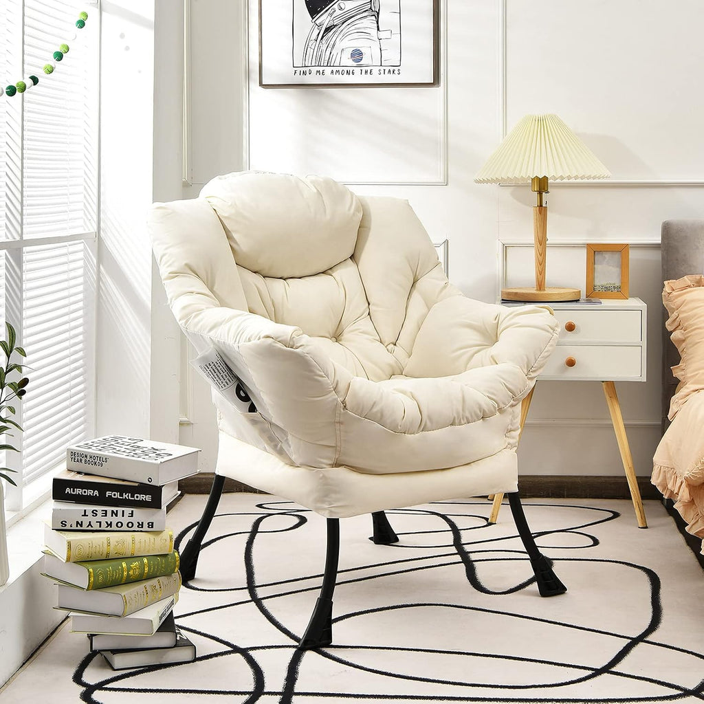Beige Fabric Modern Lazy Accent Chair