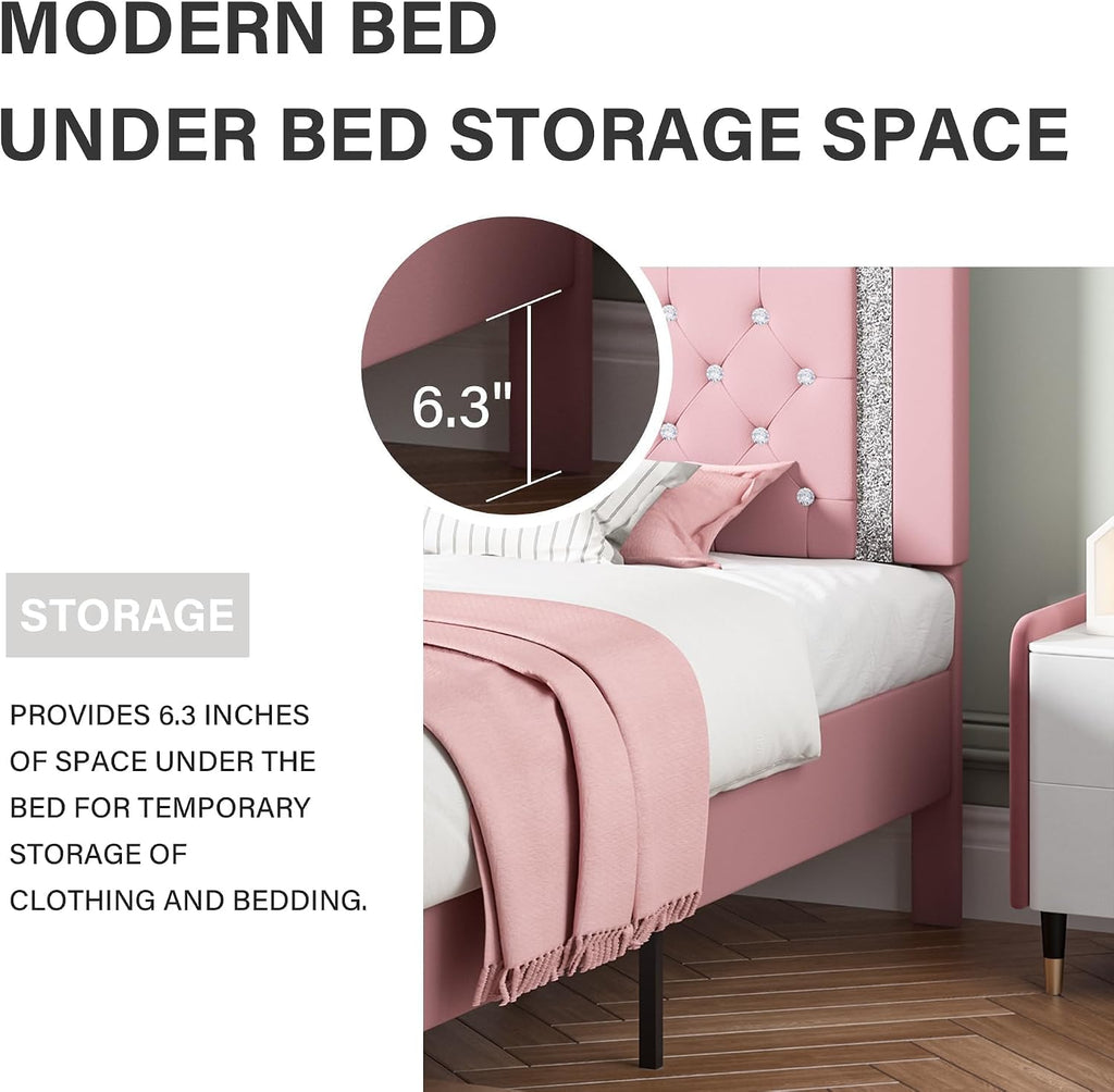Kids Princess Twin Bed Frame With Headboard