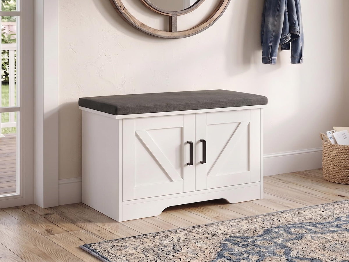 Entryway Shoe Storage Bench With Cabinet