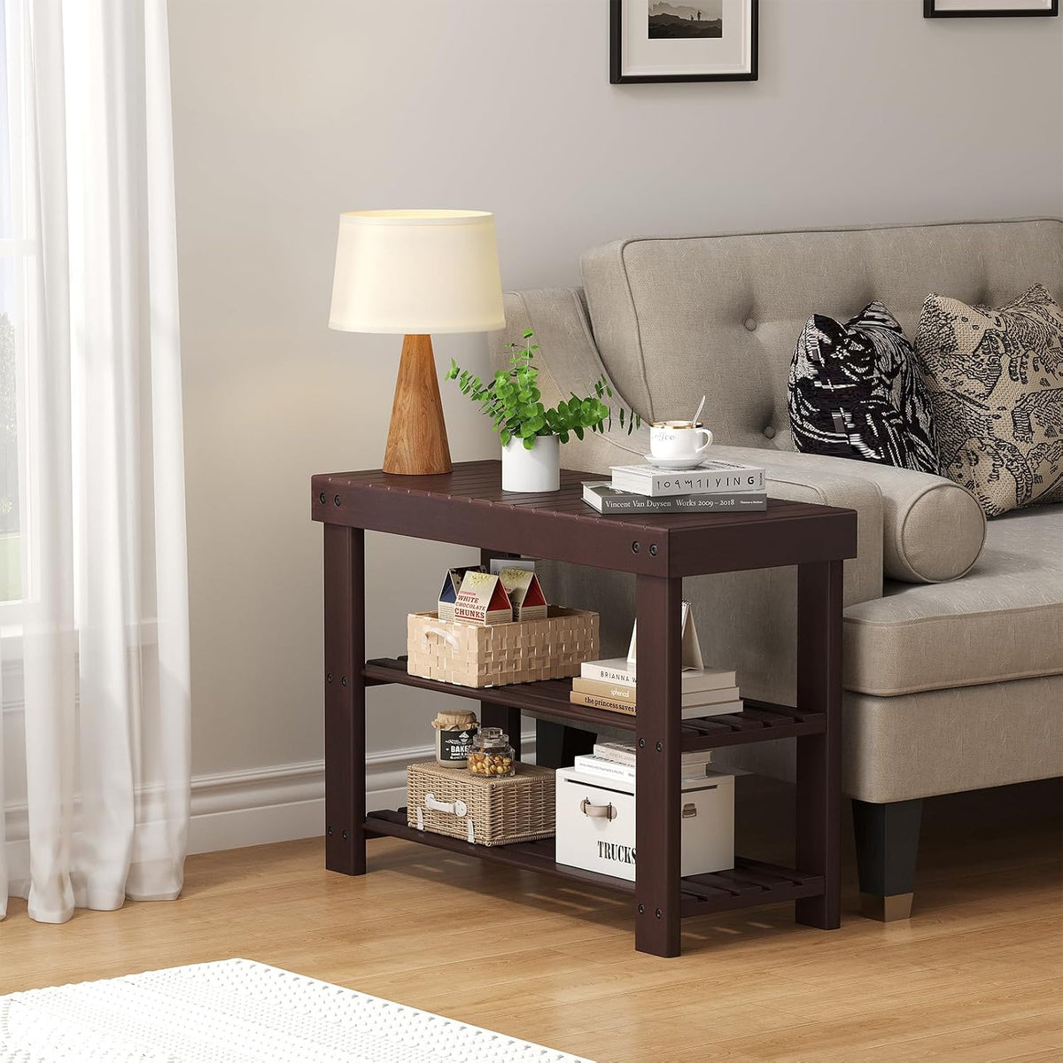 Brown Bamboo Entryway Shoe Storage Bench
