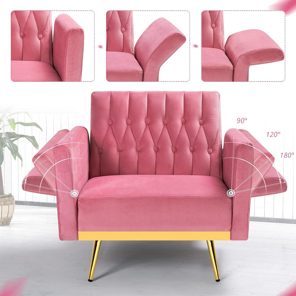 Pink Velvet Accent Chair With Ottoman