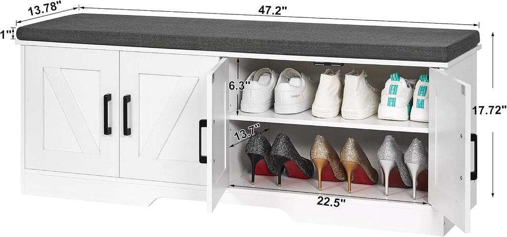 Farmhouse Cushioned Shoe Storage Bench
