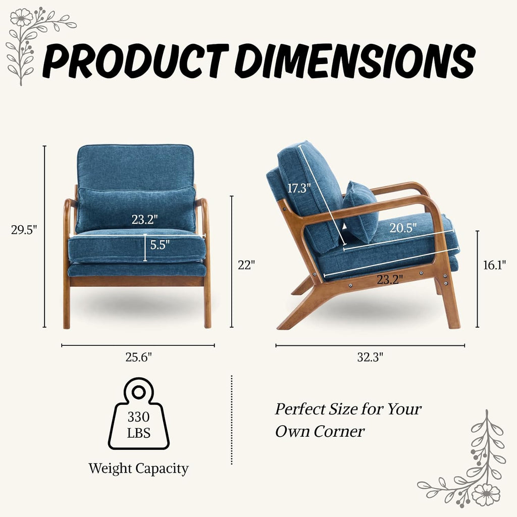Blue Mid‑Century Accent Reading Chair