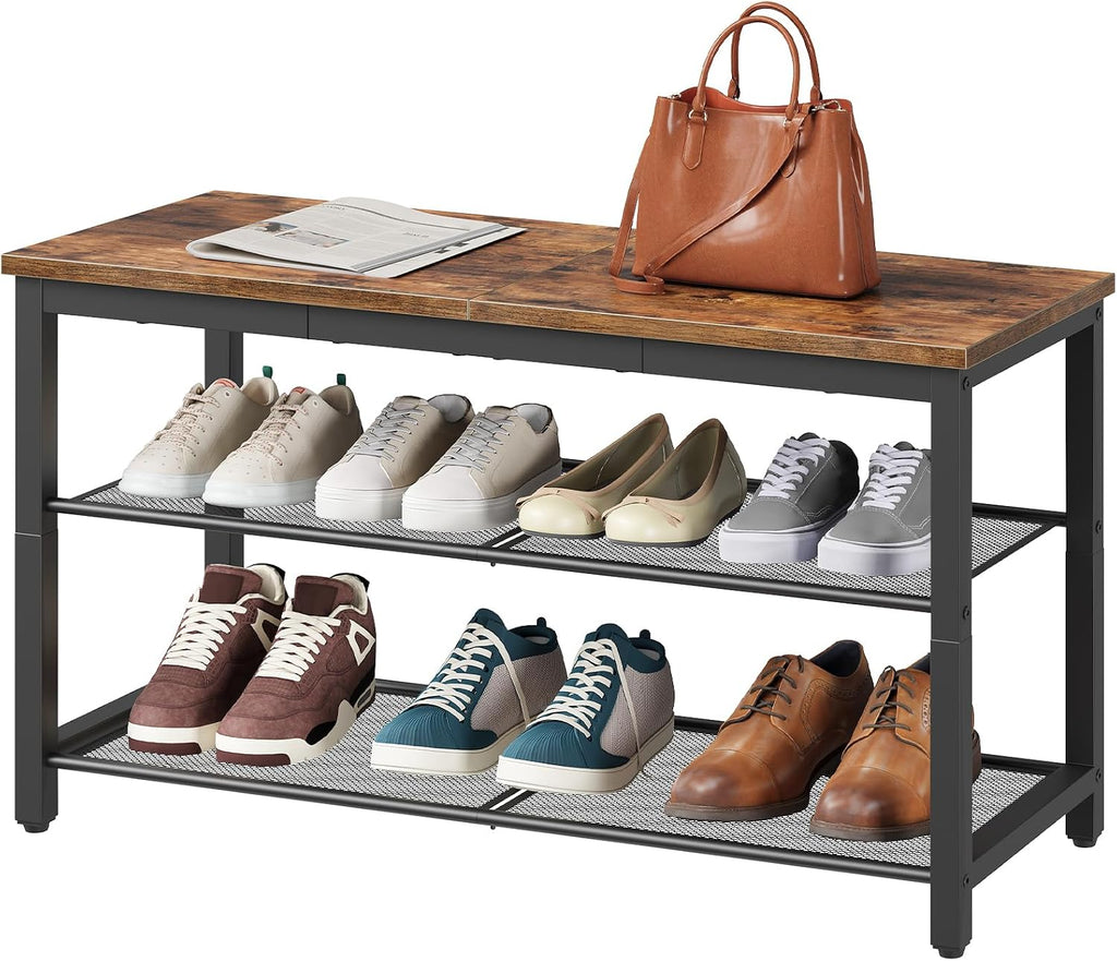 Rustic‑Brown Industrial Entryway Shoe Bench