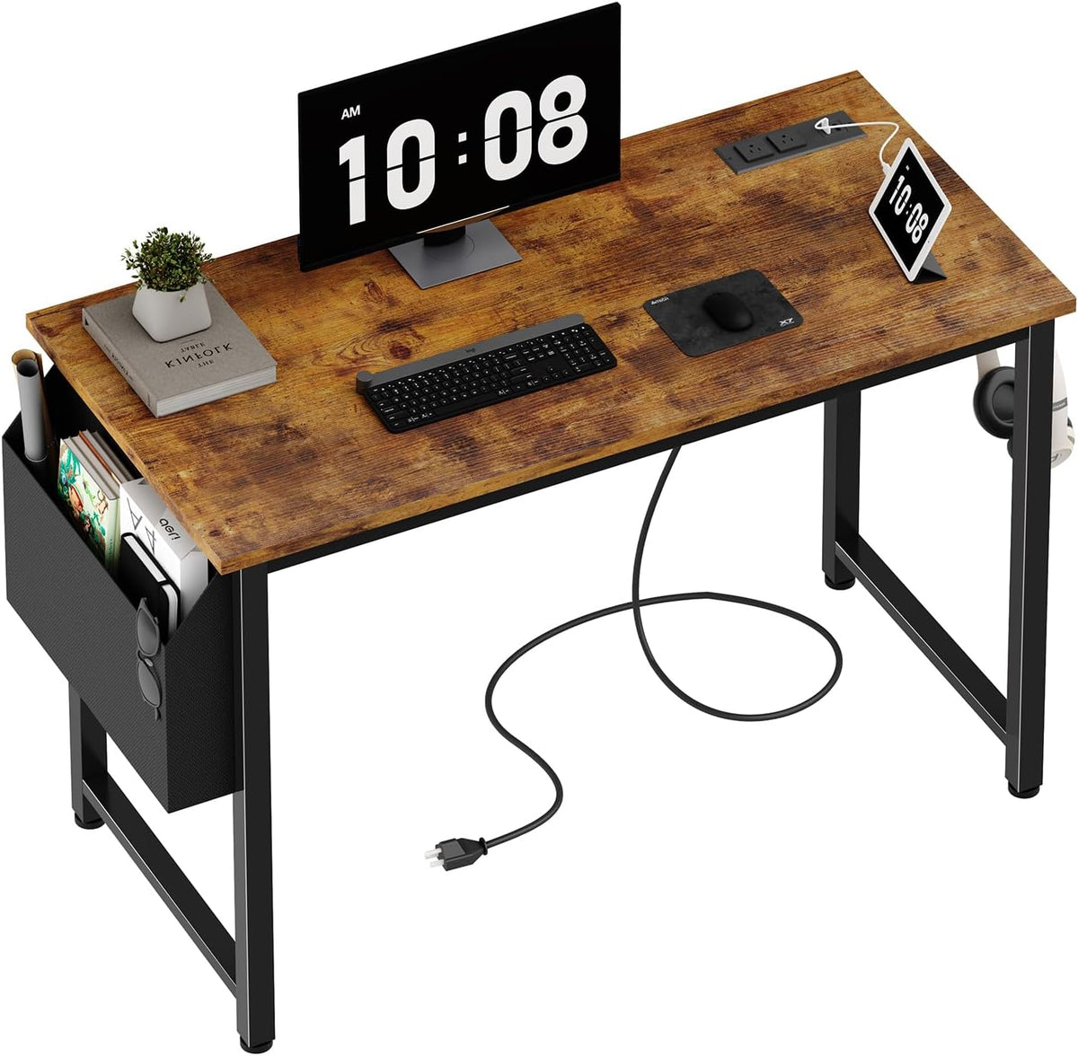 Rustic‑Brown Charging‑Station Computer Desk