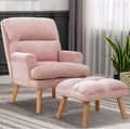 Pink Fabric Accent Chair With Ottoman