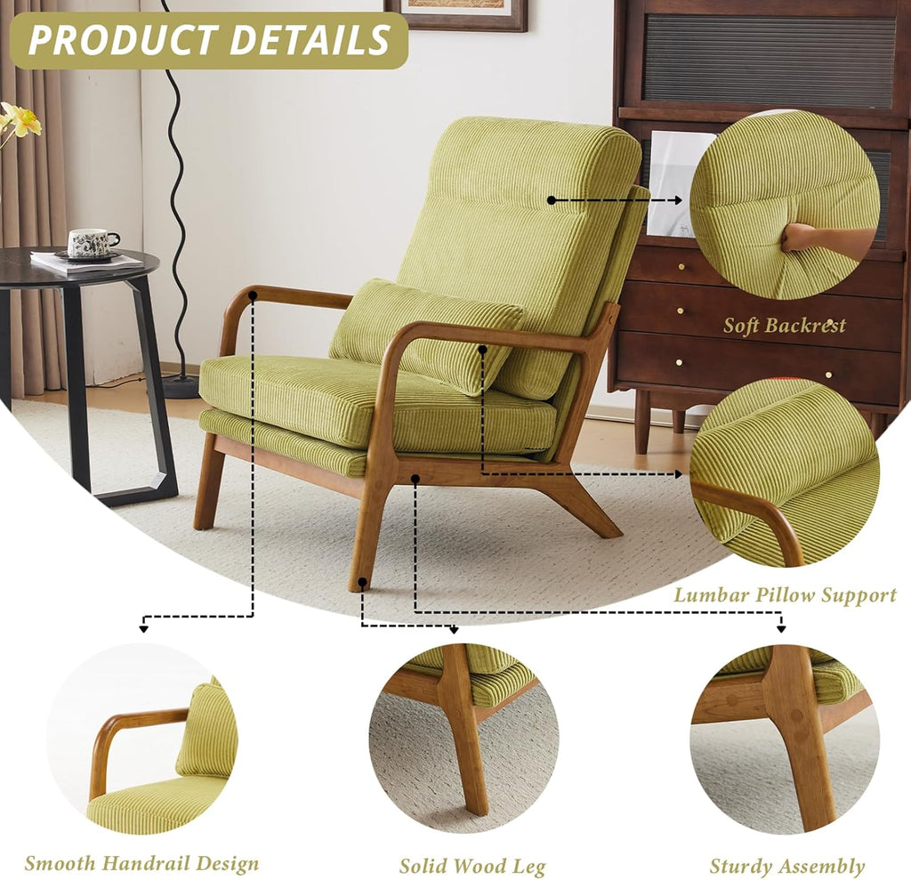 Mid‑Century Green High‑Back Accent Chair