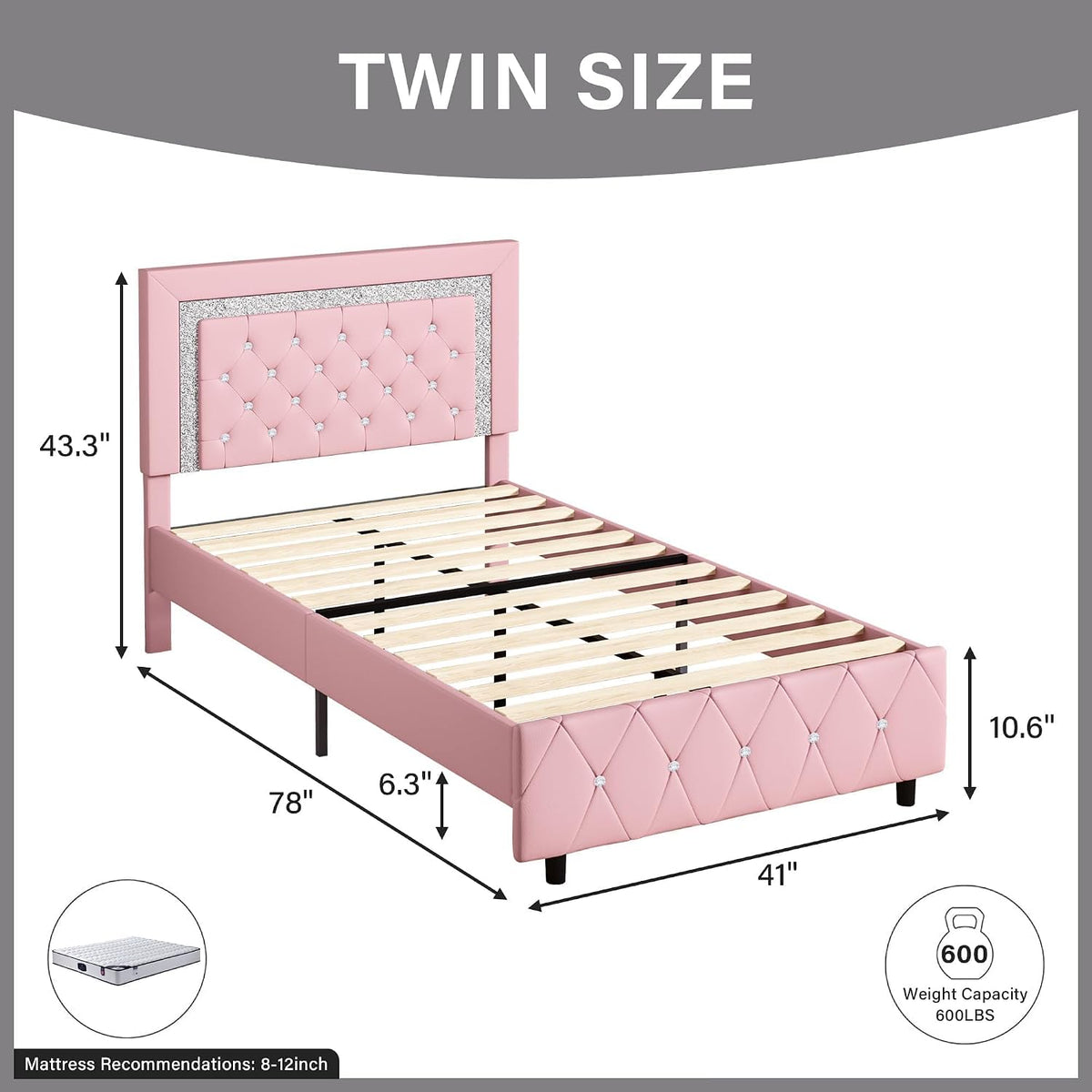 Kids Princess Twin Bed Frame With Headboard