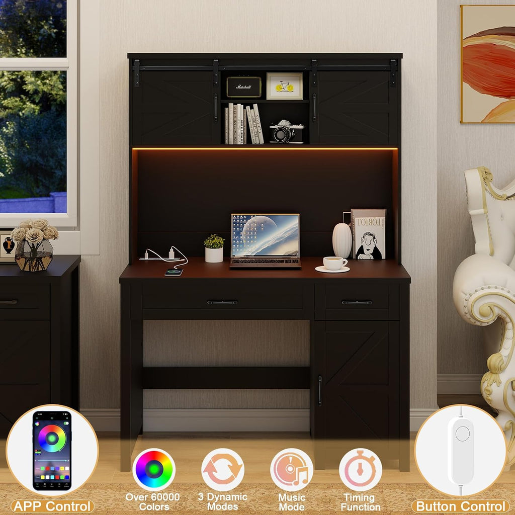 Black Hutch Farmhouse Home‑Office Desk