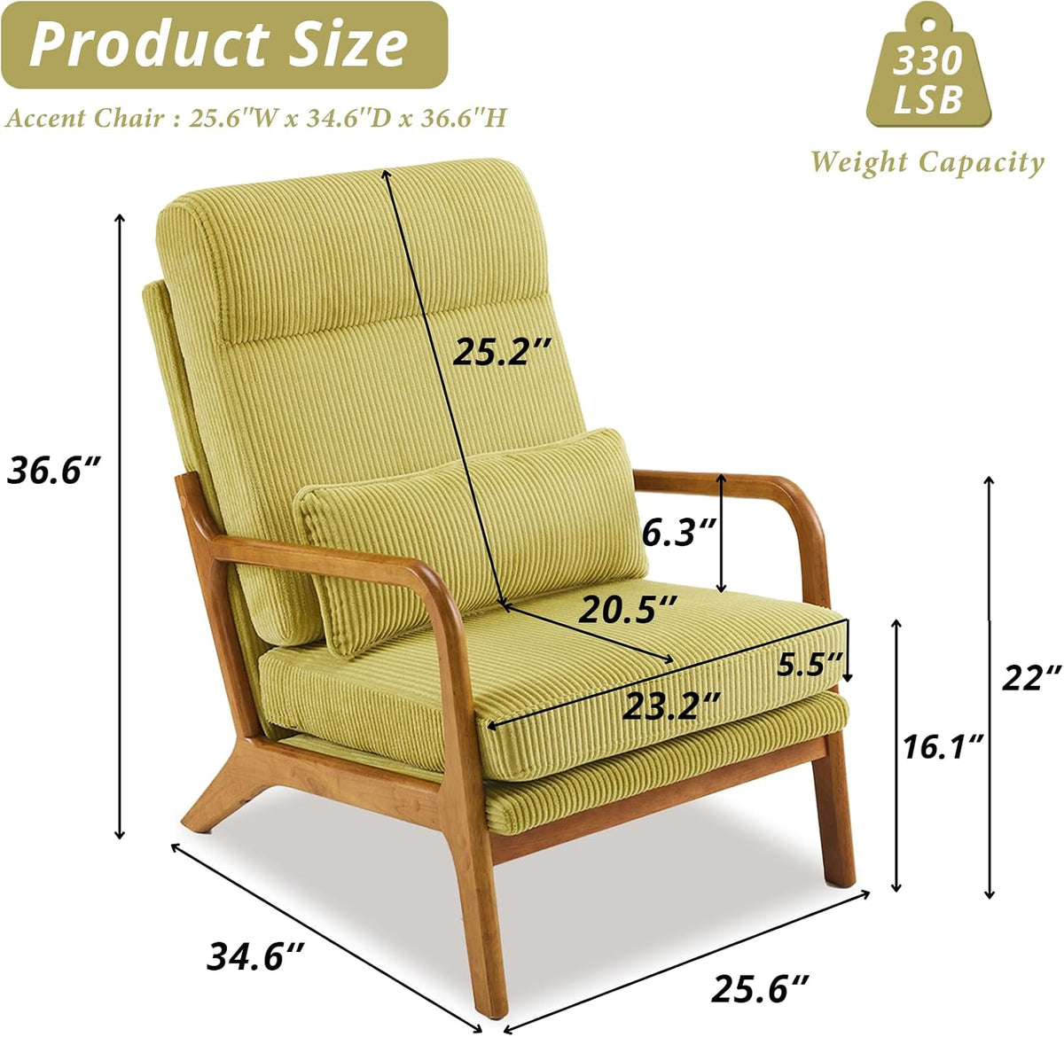Mid‑Century Green High‑Back Accent Chair