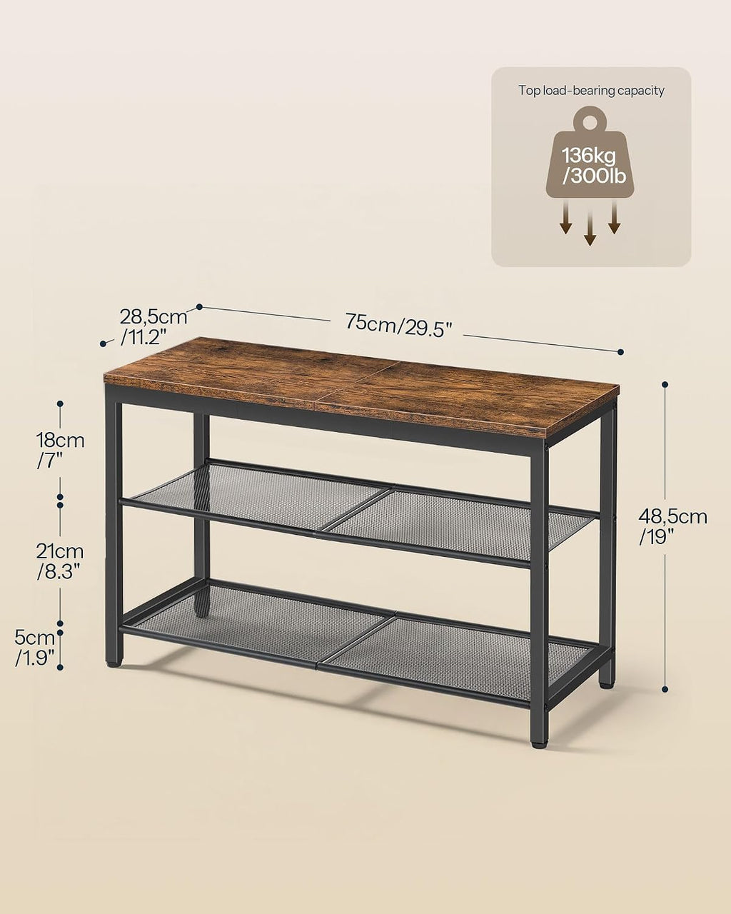 Rustic‑Brown Industrial Entryway Shoe Bench