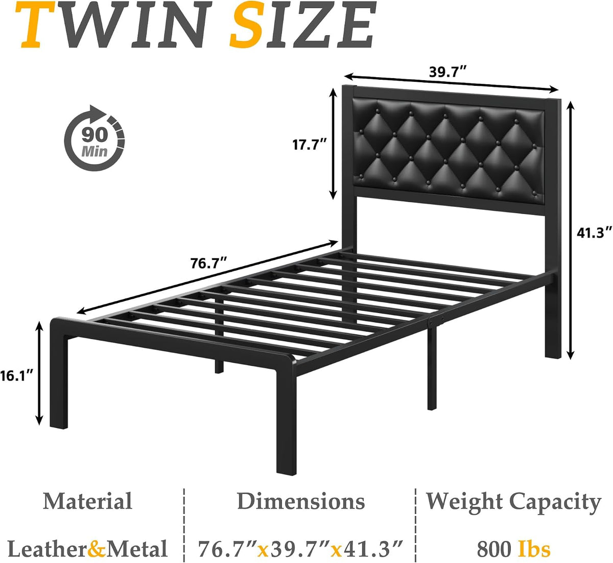 Black Tufted Upholstered Twin Bed Frame