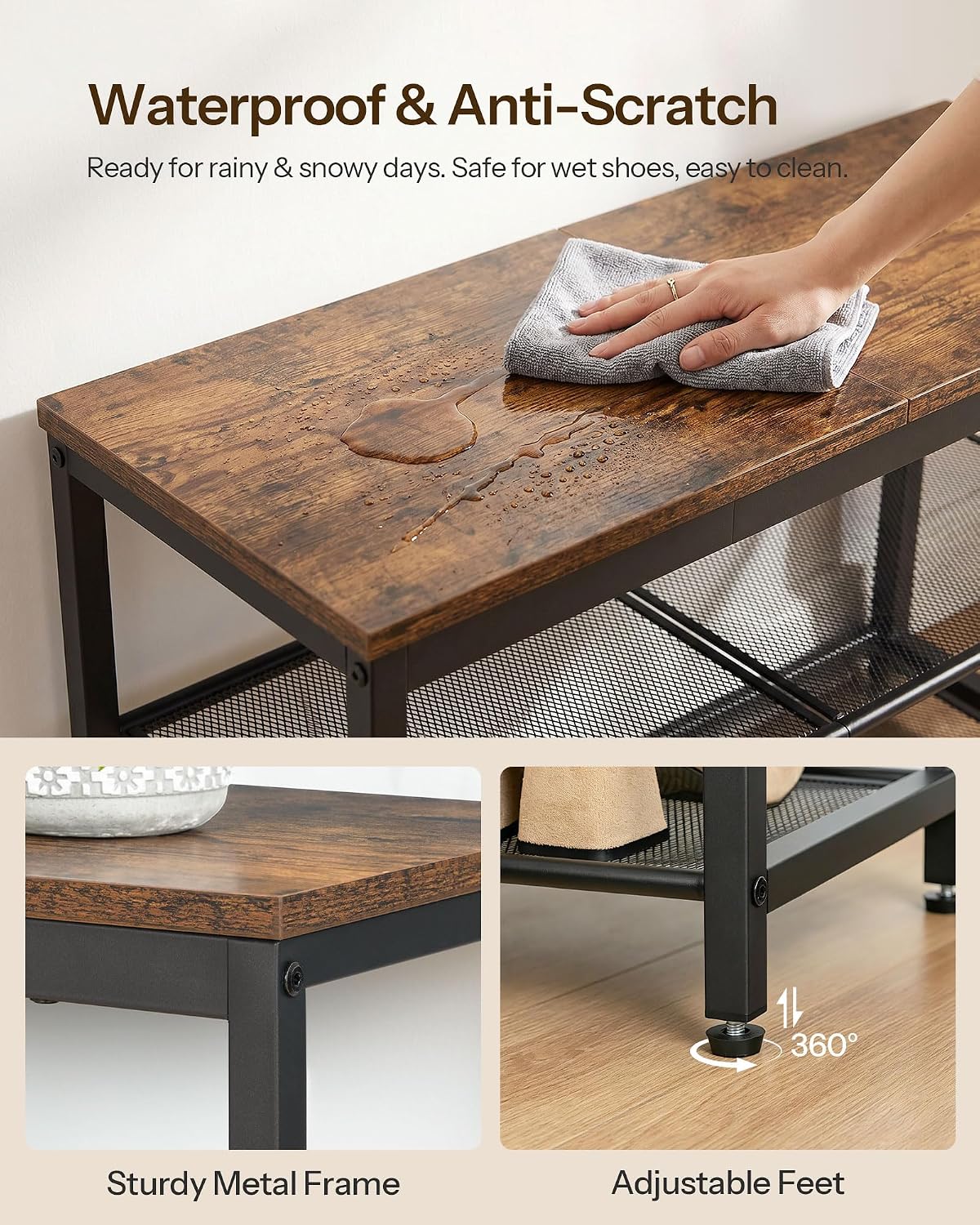 Rustic‑Brown Industrial Entryway Shoe Bench