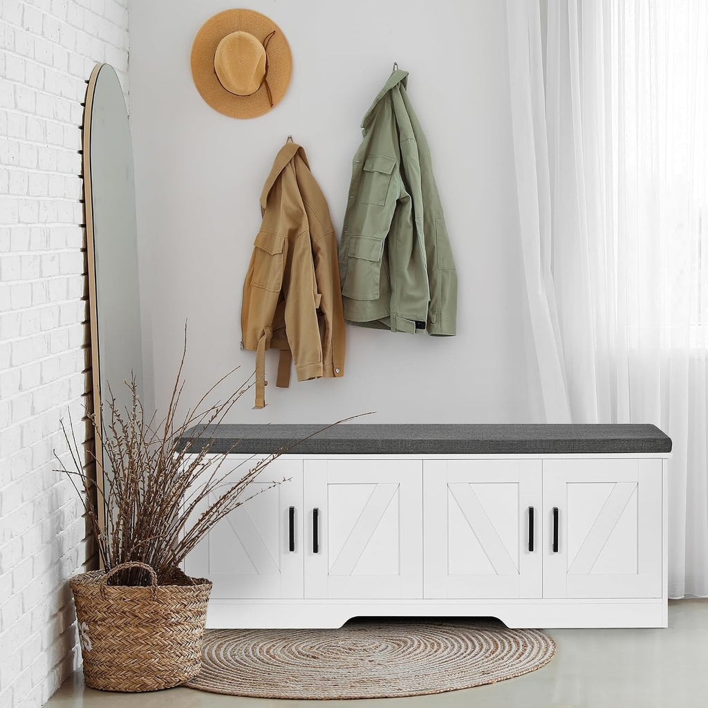 Farmhouse Cushioned Shoe Storage Bench