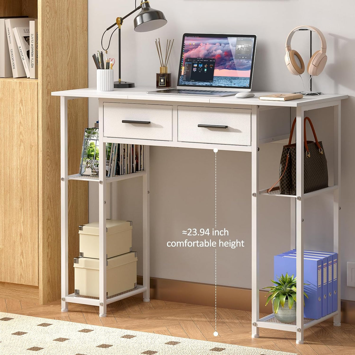 White Drawered Home‑Office Writing Desk