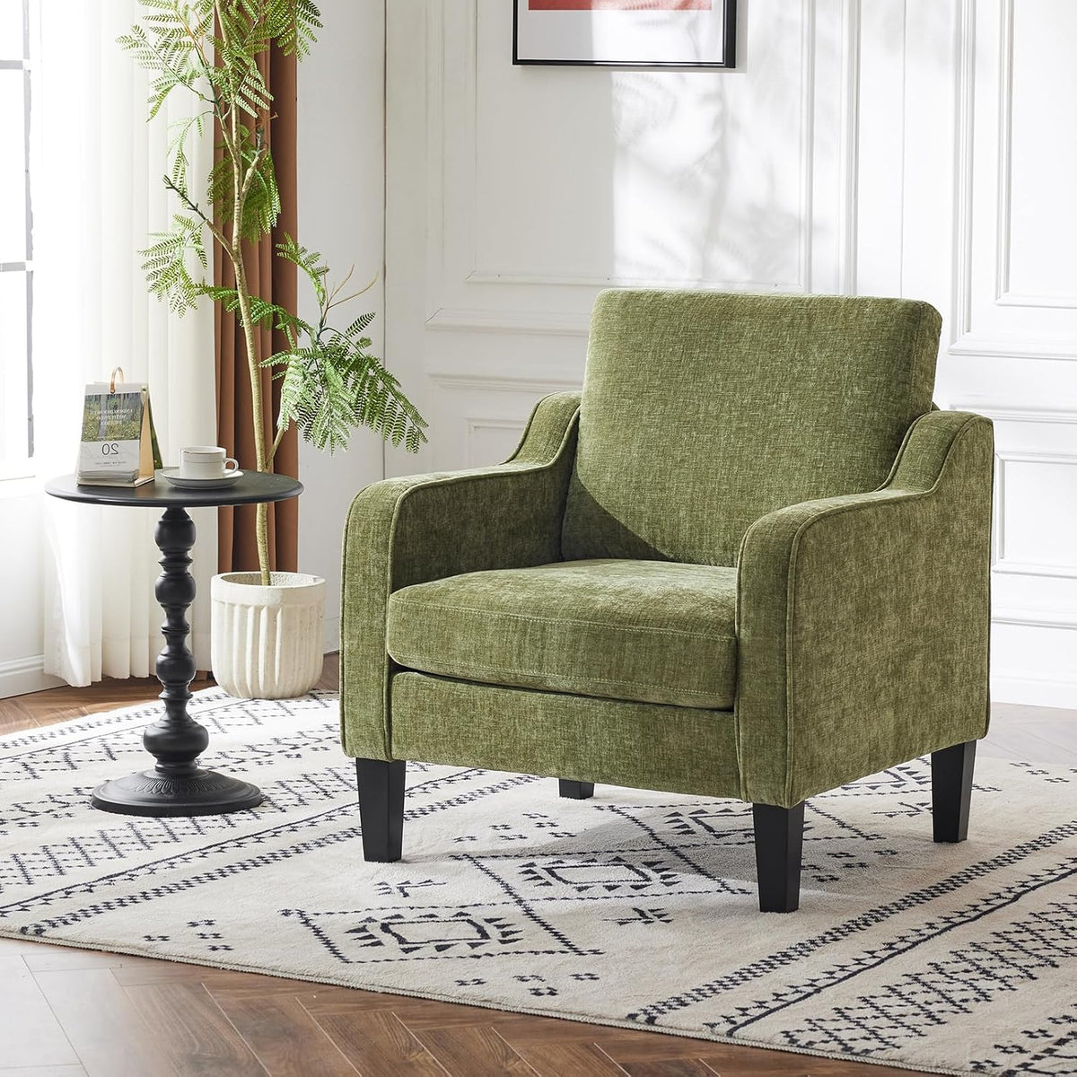 Olive‑Green Upholstered Accent Armchair