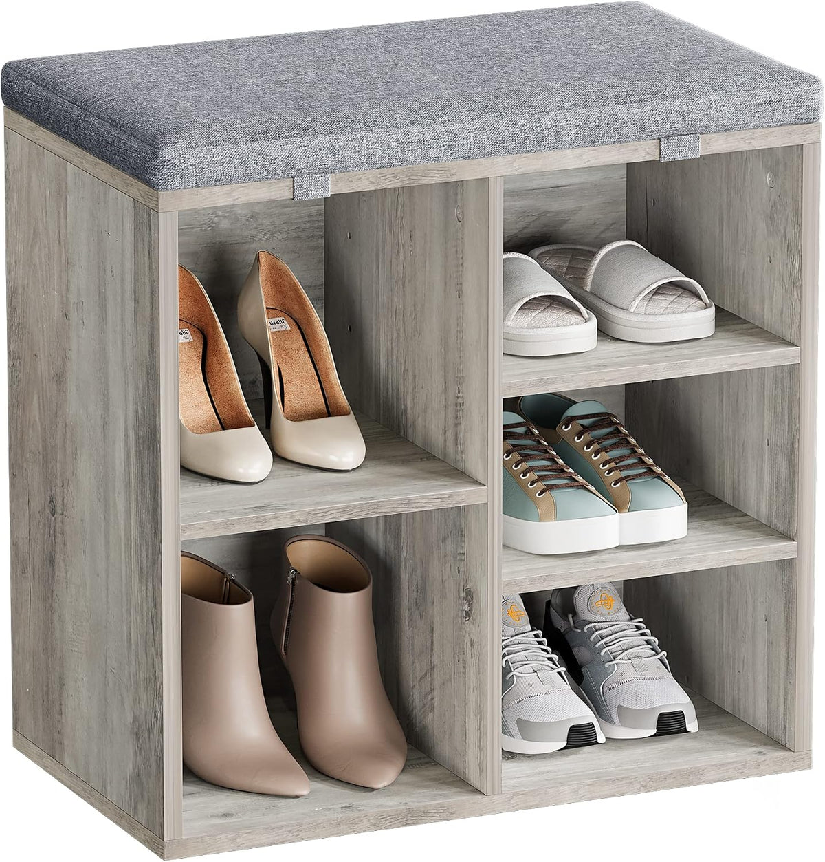 Grey Cushioned Entryway Shoe Storage Bench