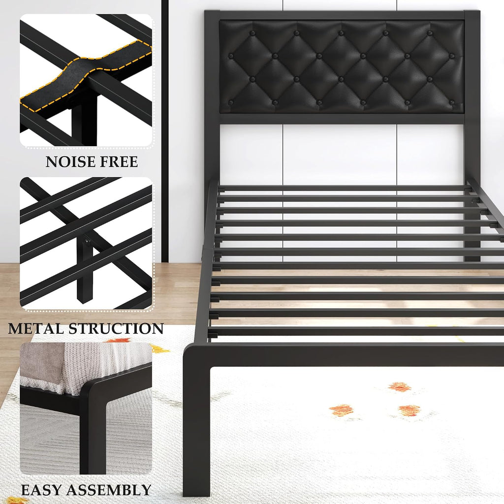 Black Tufted Upholstered Twin Bed Frame