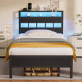 Black Oak LED Charging‑Station Twin Bed Frame