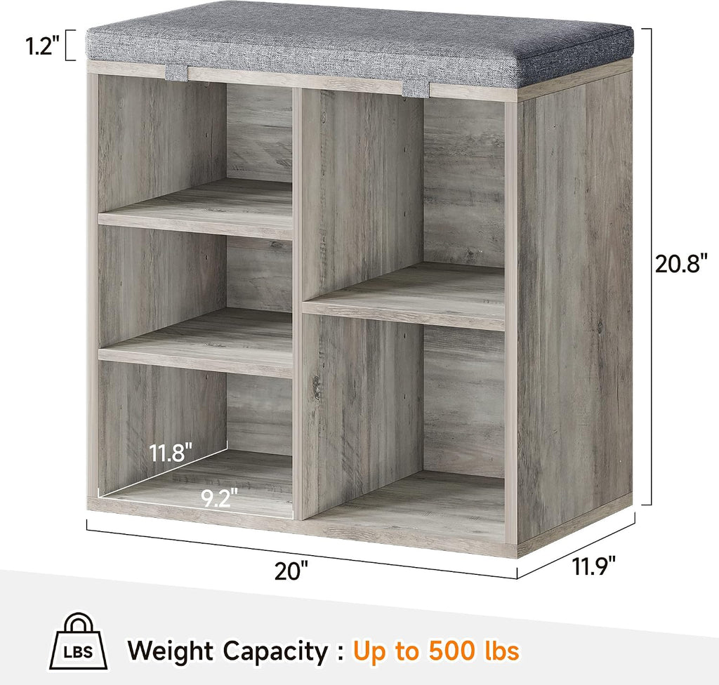 Grey Cushioned Entryway Shoe Storage Bench
