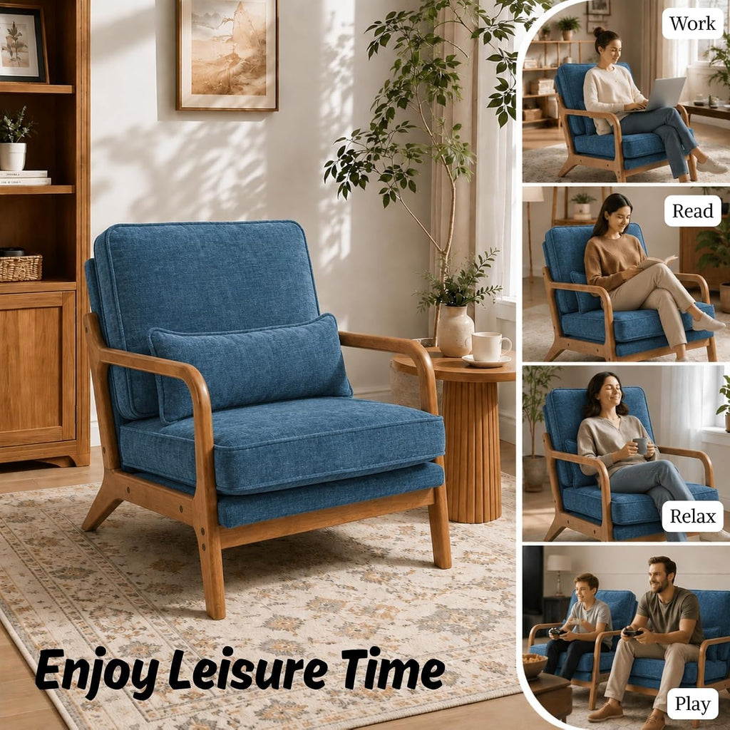 Blue Mid‑Century Accent Reading Chair