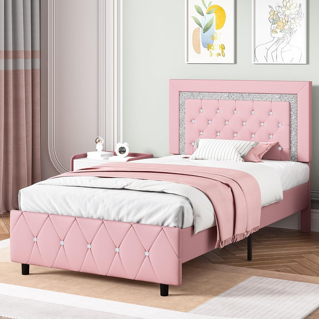 Kids Princess Twin Bed Frame With Headboard