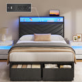 Grey LED Storage Upholstered Twin Bed Frame