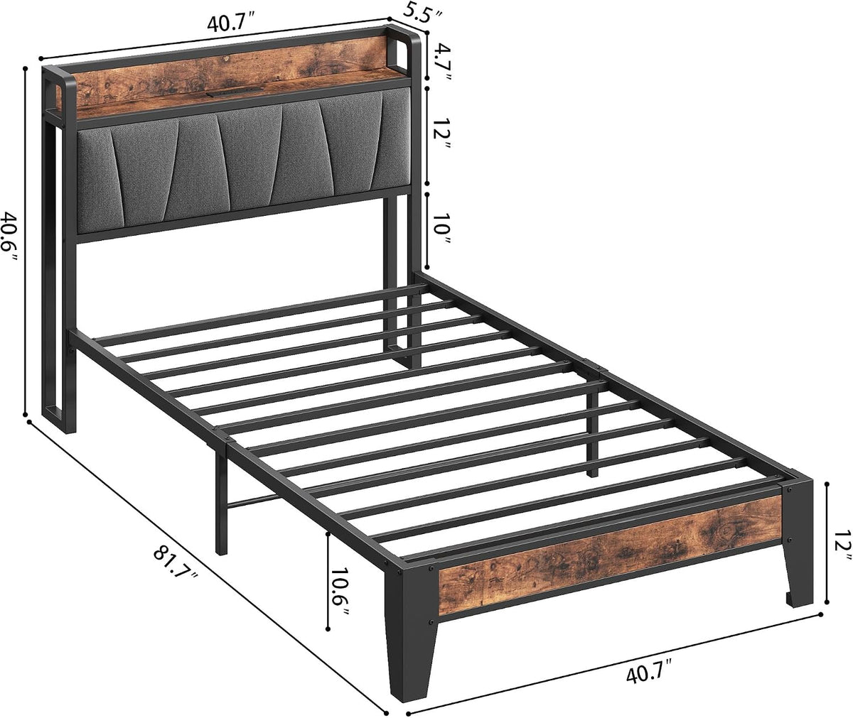 Storage Charging‑Station Twin Bed Frame