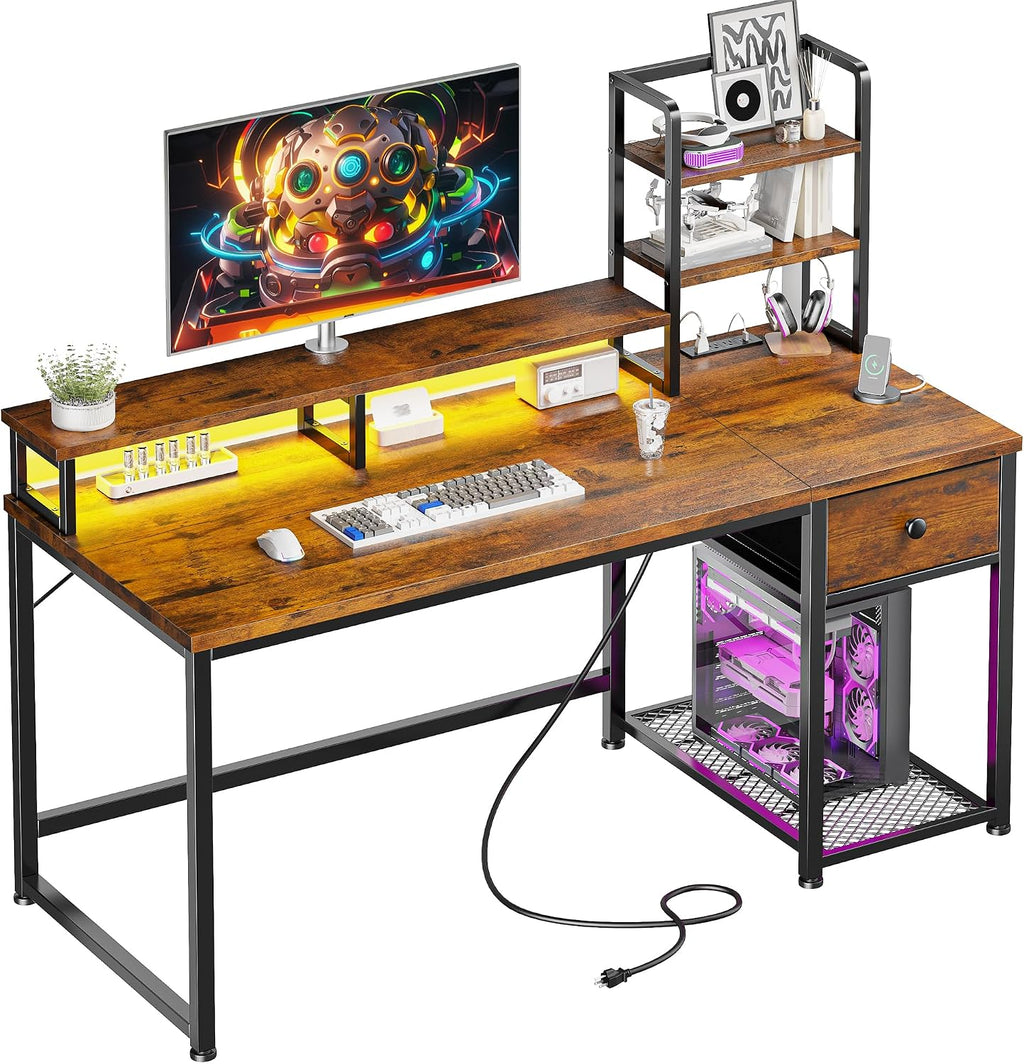 Brown Hutch‑Shelves Home Computer Desk
