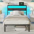 Black Shelved Upholstered Twin Bed Frame