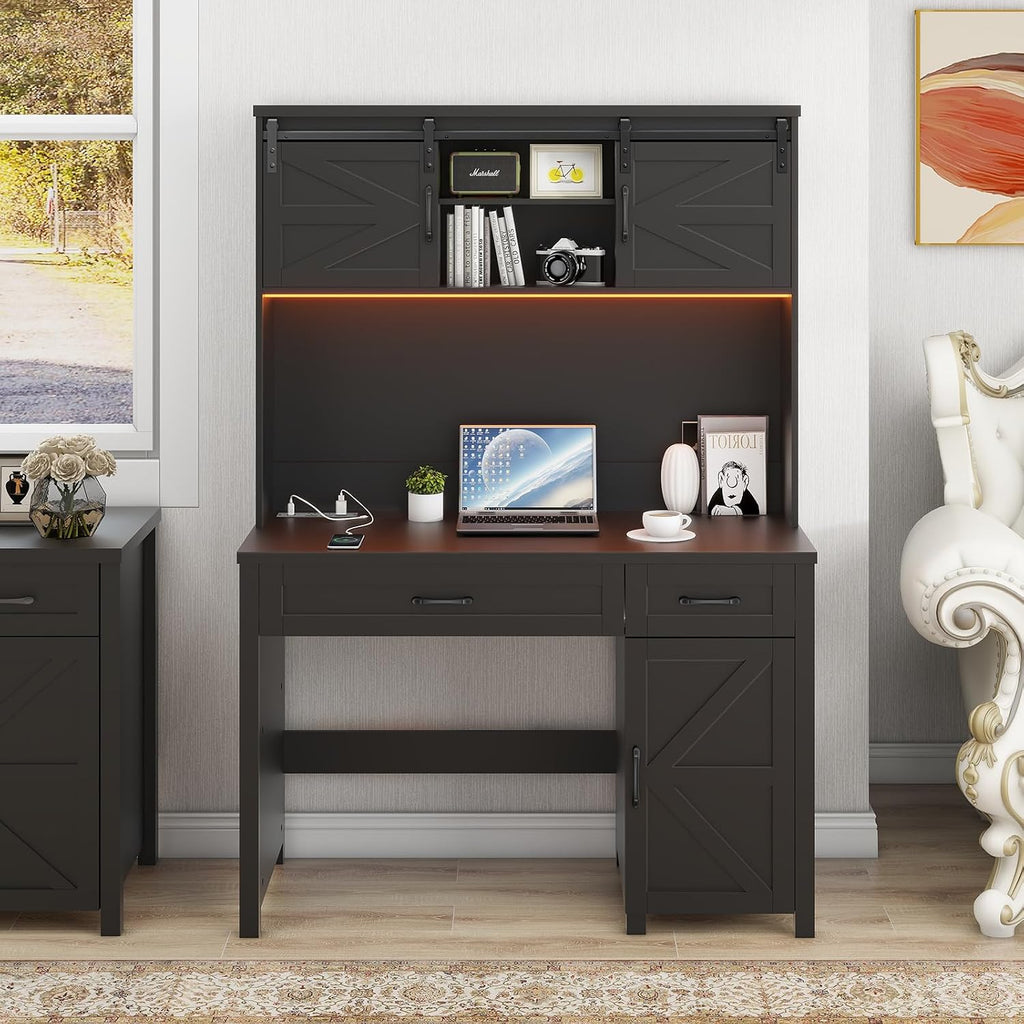 Black Hutch Farmhouse Home‑Office Desk