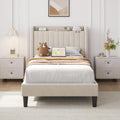 Beige Tufted‑Headboard Twin Bed Frame