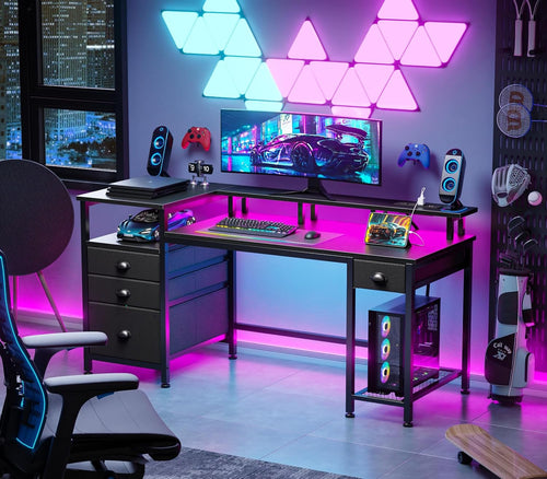 Black LED Storage Home‑Office Gaming Desk