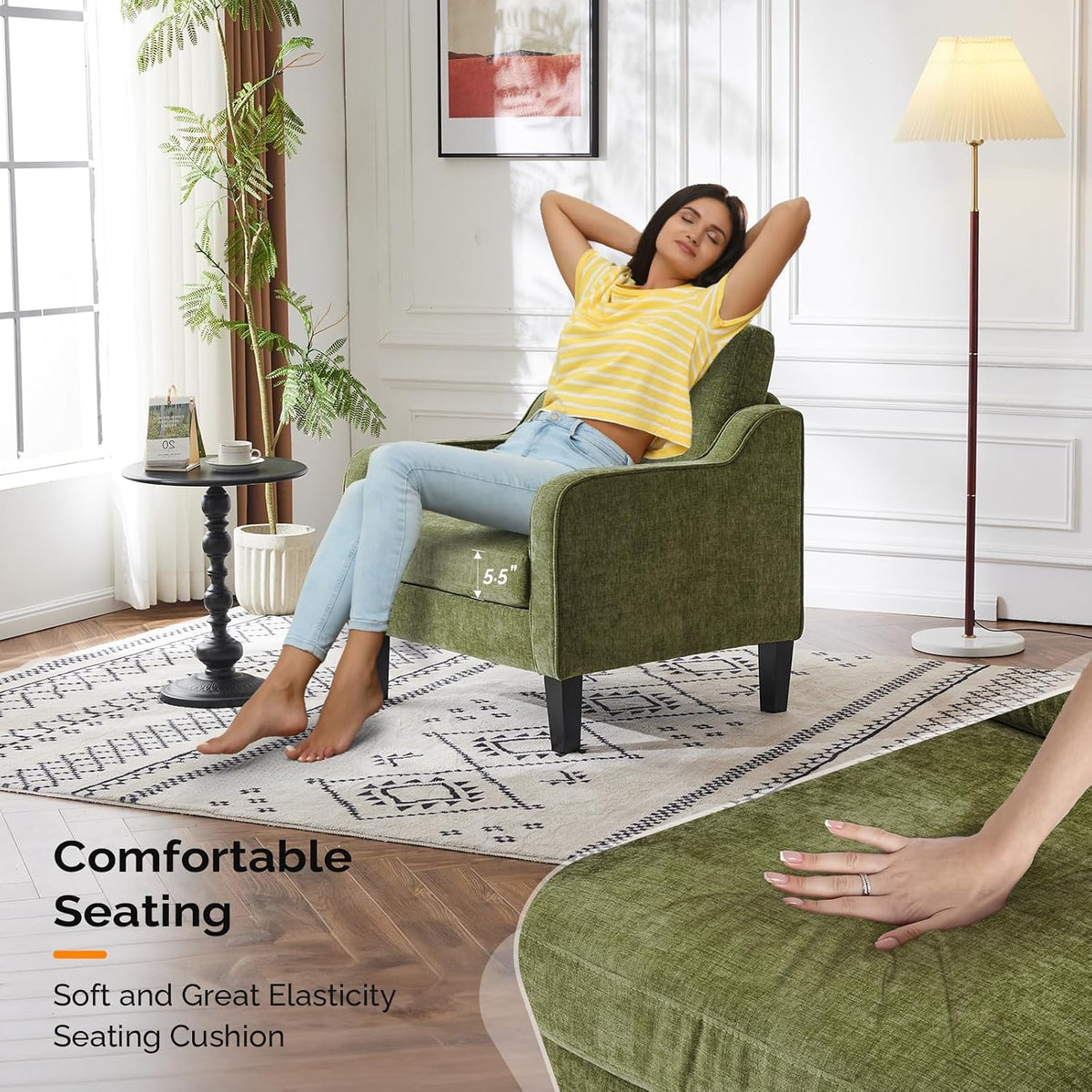 Olive‑Green Upholstered Accent Armchair