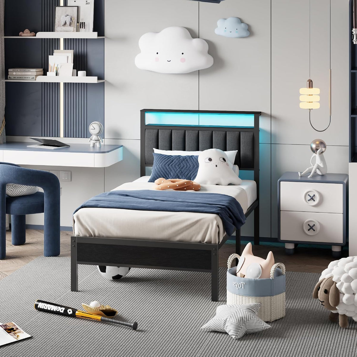 LED Charging‑Station Twin Bed Frame