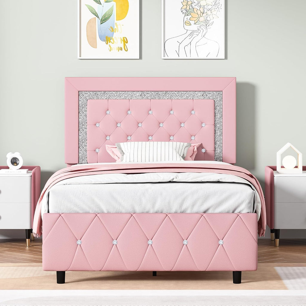 Kids Princess Twin Bed Frame With Headboard